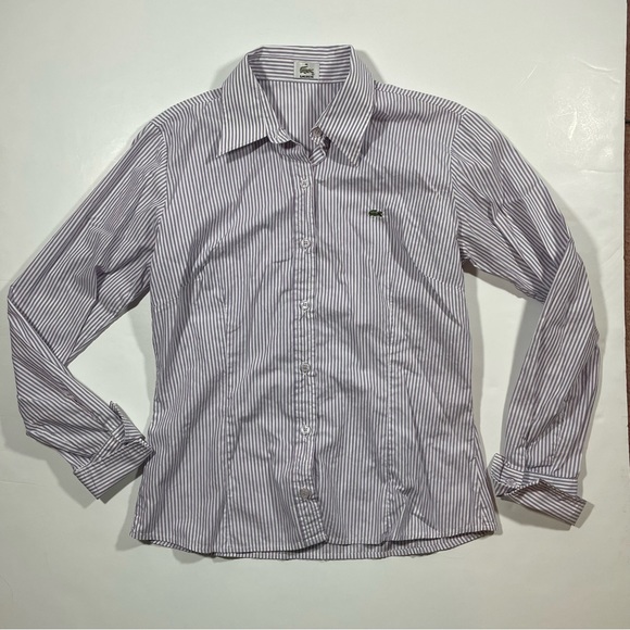 Lacoste Purple White Stripe Button Down Top - Picture 1 of 6